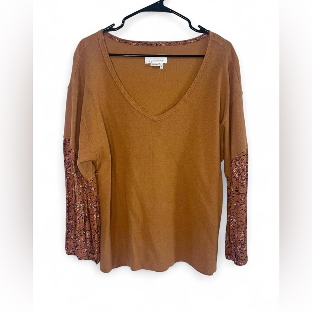 Anthropologie Floral Sleeve Top Mustard Yellow Blouse Women’s XS Boho Shirt